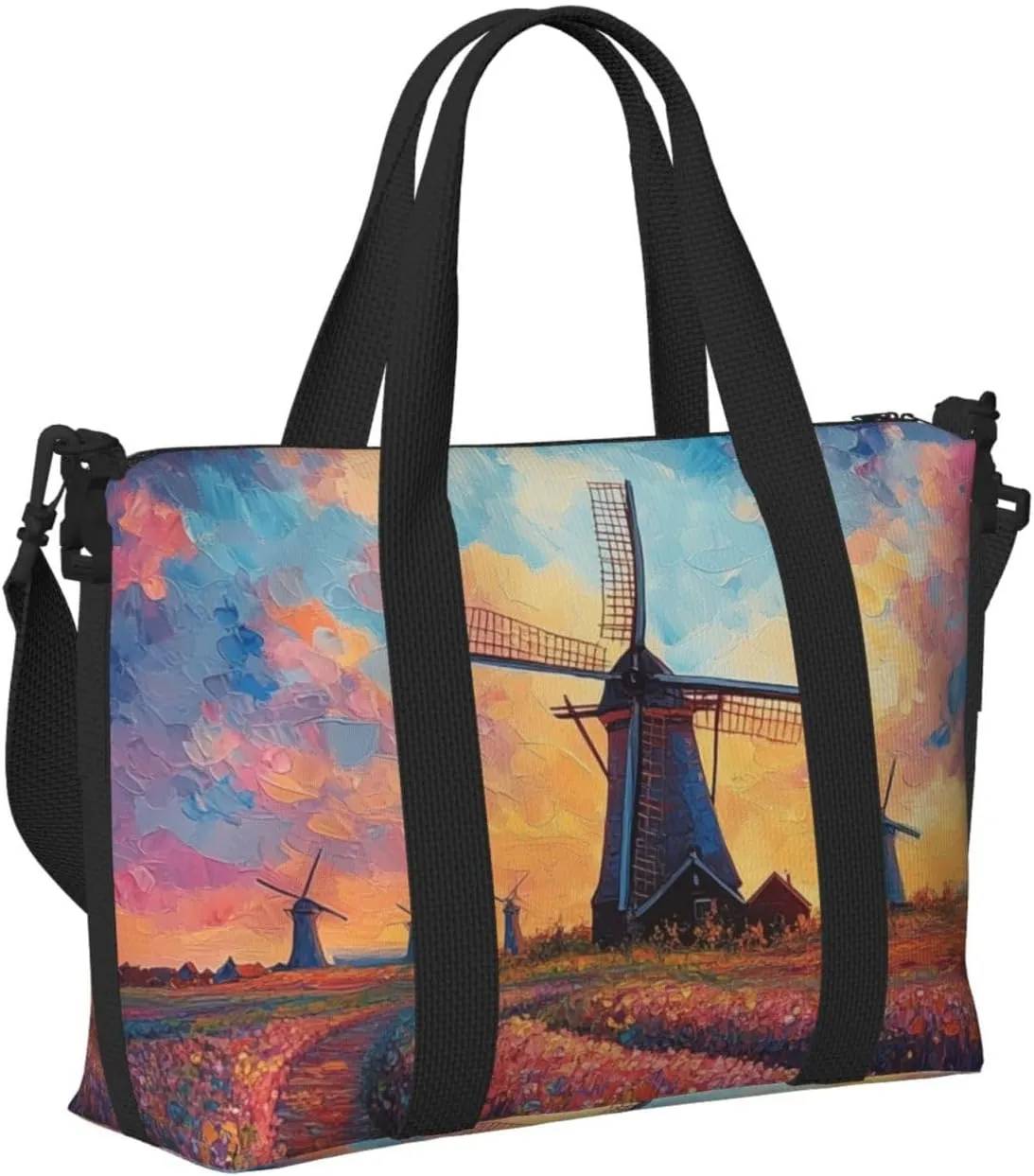 colorful windmill print Travel Duffel Bag, Sports Tote Gym Bag, Swim Pool Bag Large Shoulder Tote Bag for Beach Weekender