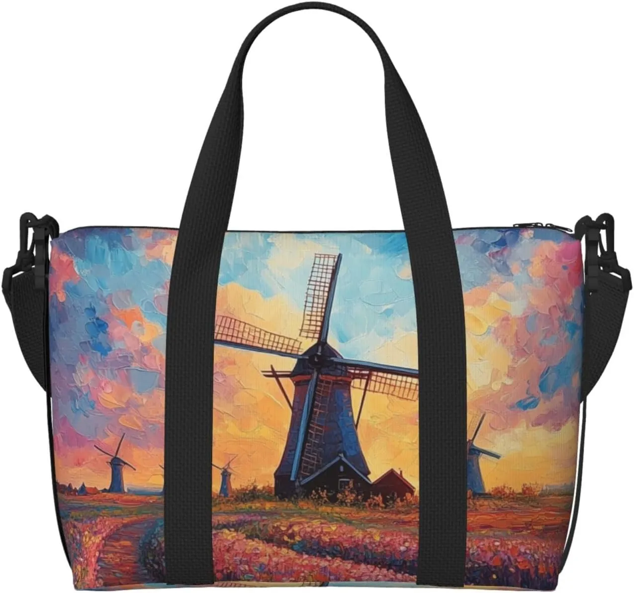 colorful windmill print Travel Duffel Bag, Sports Tote Gym Bag, Swim Pool Bag Large Shoulder Tote Bag for Beach Weekender