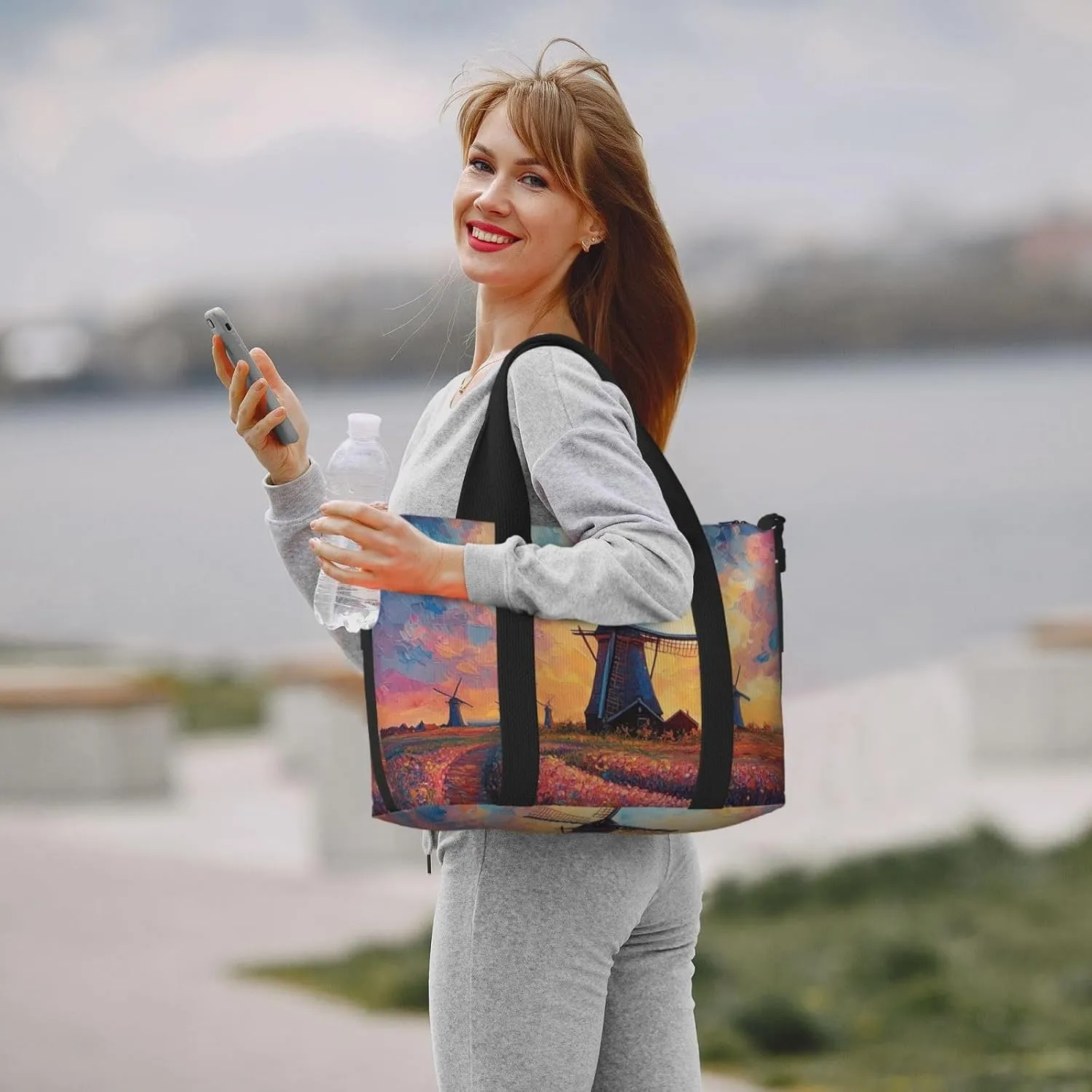 colorful windmill print Travel Duffel Bag, Sports Tote Gym Bag, Swim Pool Bag Large Shoulder Tote Bag for Beach Weekender