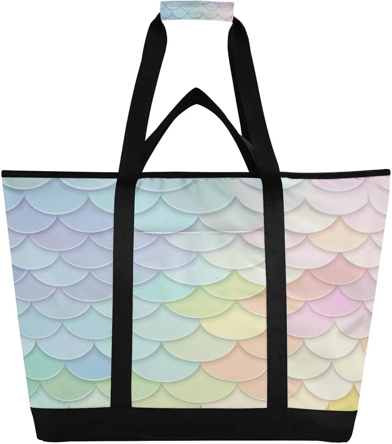 Colourful Scales Reusable Insulated Lunchbox Cooler Bag, Leakproof Kitchen Grocery Bag Collapsible Portable Cooler Tote Bag for Picnic, Camping, Office, Travel