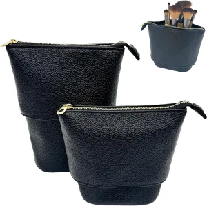 Convertible Travel Makeup Brush Bag, Stand-Up Brush Holder Pouch For Easy Access, Cosmetic Case Organizer (BLACK)