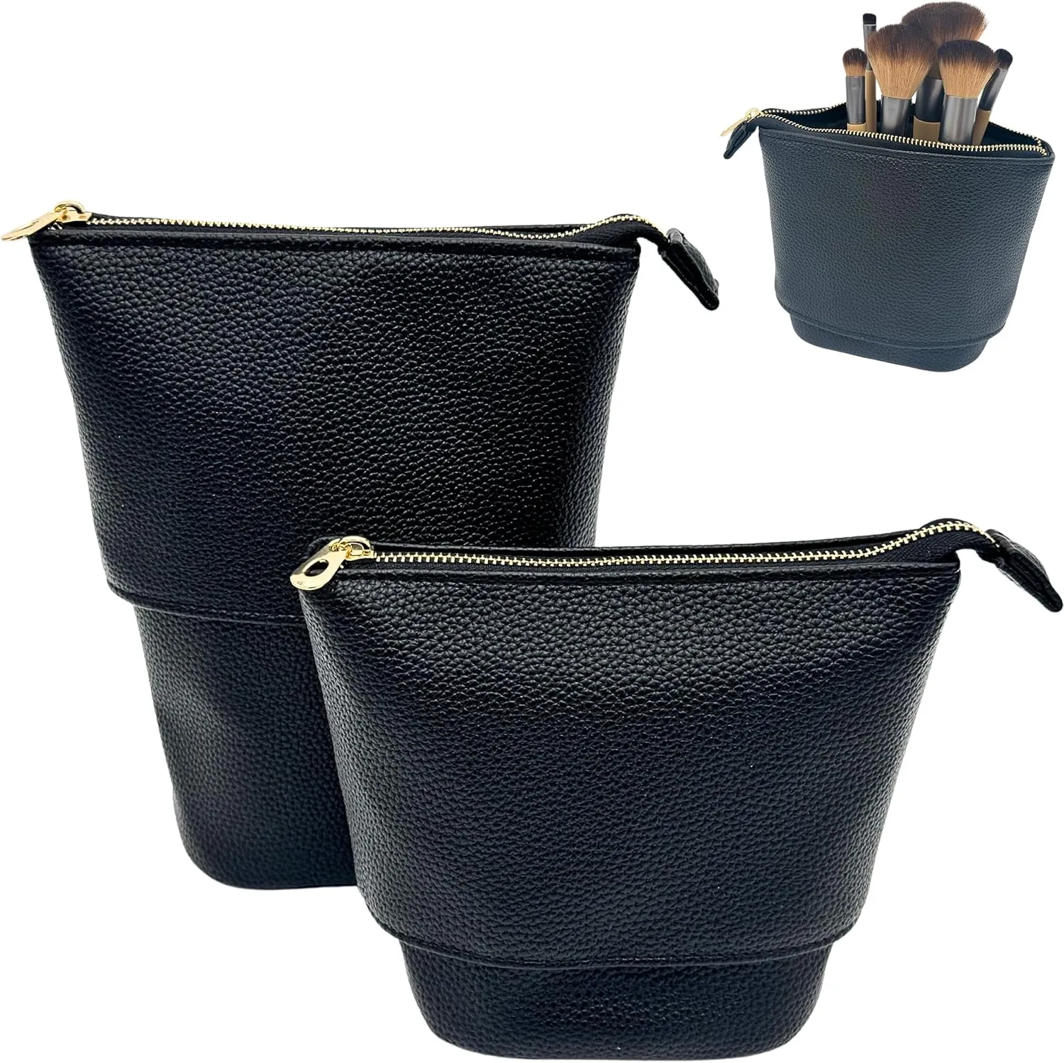 Convertible Travel Makeup Brush Bag, Stand-Up Brush Holder Pouch For Easy Access, Cosmetic Case Organizer (BLACK)