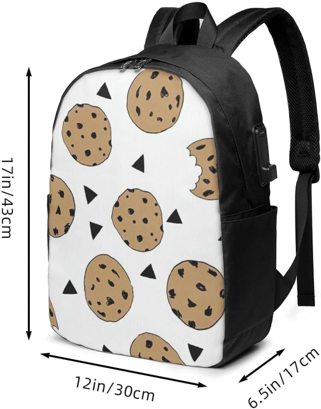 Cookies Food Chocolate Chip Biscuits Pictures Backpack, 17 Inch Travel Business Laptop Backpack With USB Port for Women Men