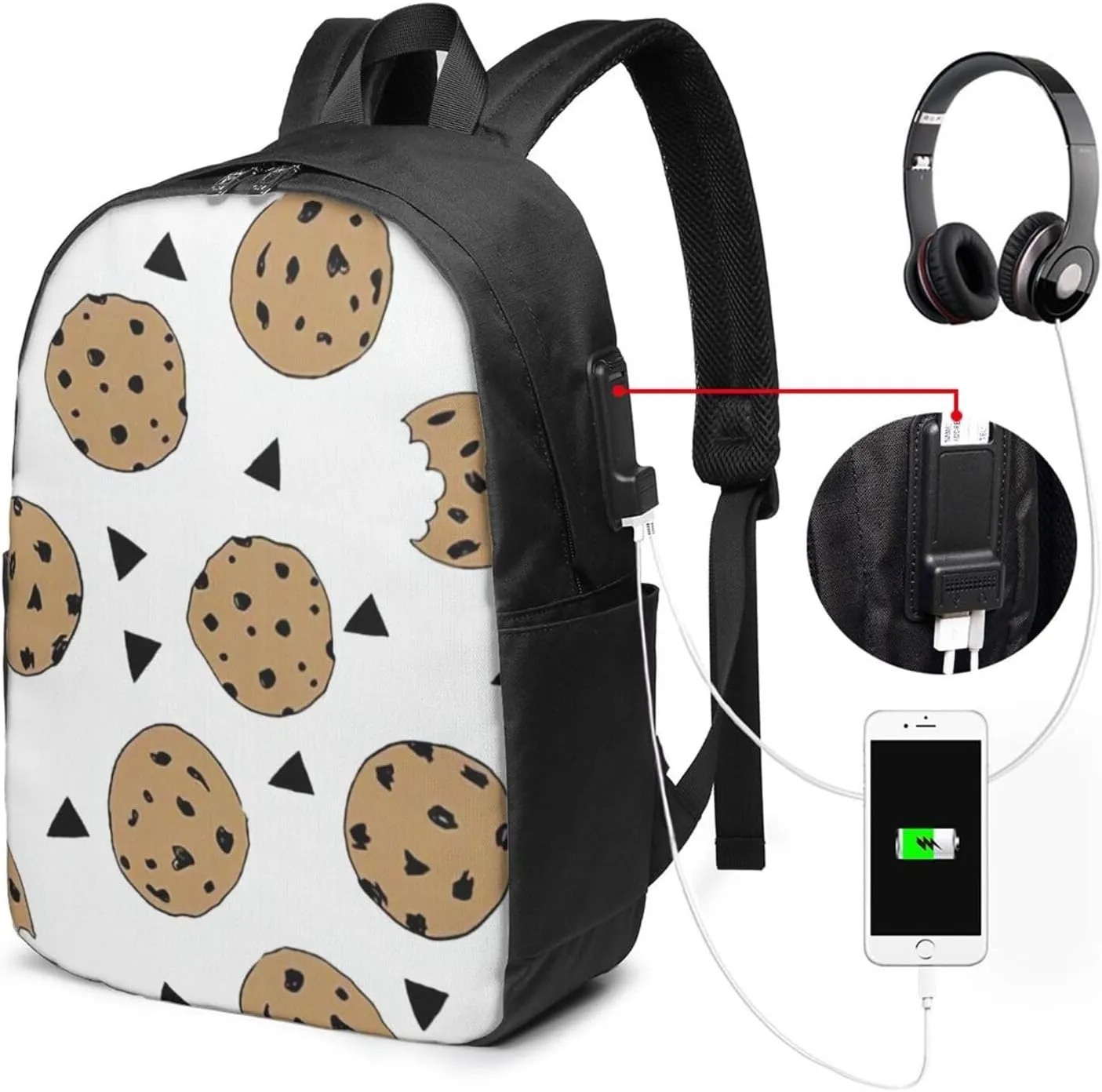 Cookies Food Chocolate Chip Biscuits Pictures Backpack, 17 Inch Travel Business Laptop Backpack With USB Port for Women Men