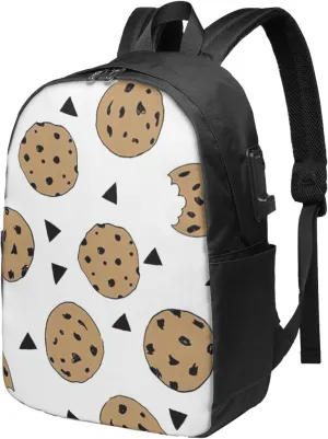 Cookies Food Chocolate Chip Biscuits Pictures Backpack, 17 Inch Travel Business Laptop Backpack With USB Port for Women Men