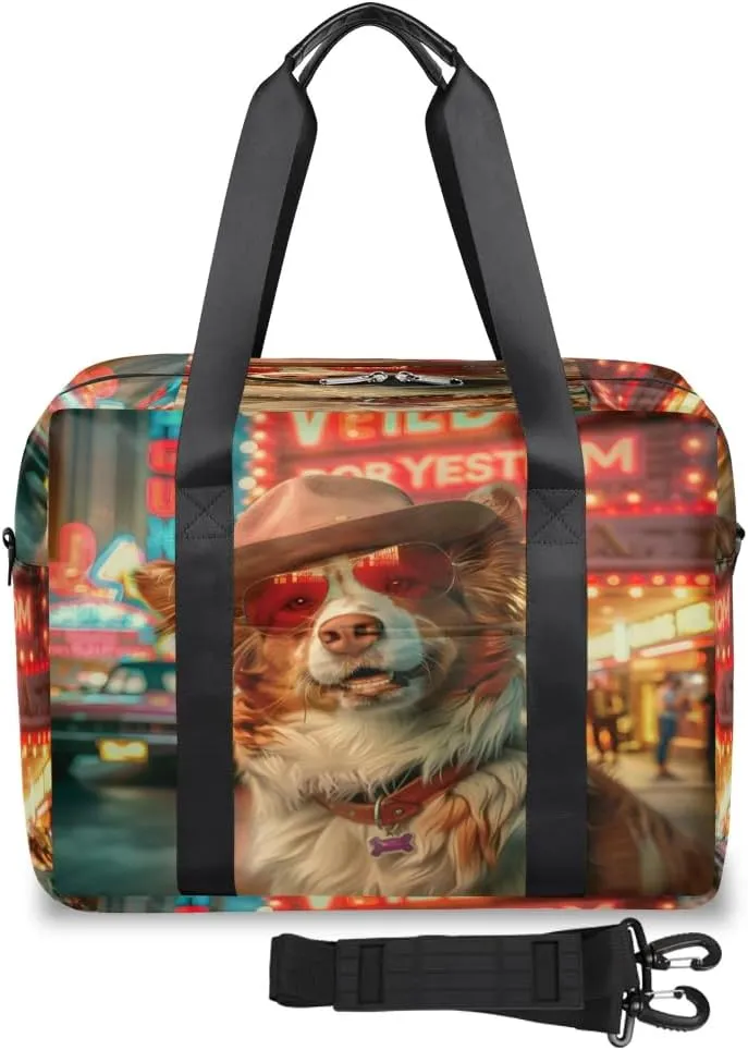 Cool Australian Shepherd Dog Womens Travel Bags, Weekender Carry on for Women, Sports Gym Bag, Workout Duffel bag, Overnight Shoulder Bag
