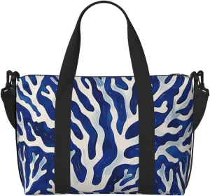 coral blue white art. print Travel Duffel Bag, Sports Tote Gym Bag, Swim Pool Bag Large Shoulder Tote Bag for Beach Weekender