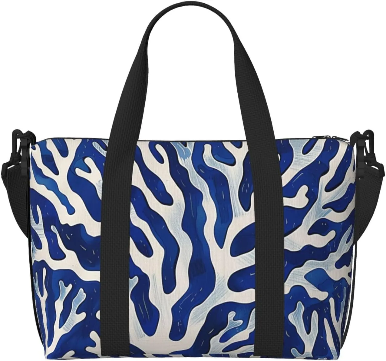 coral blue white art. print Travel Duffel Bag, Sports Tote Gym Bag, Swim Pool Bag Large Shoulder Tote Bag for Beach Weekender