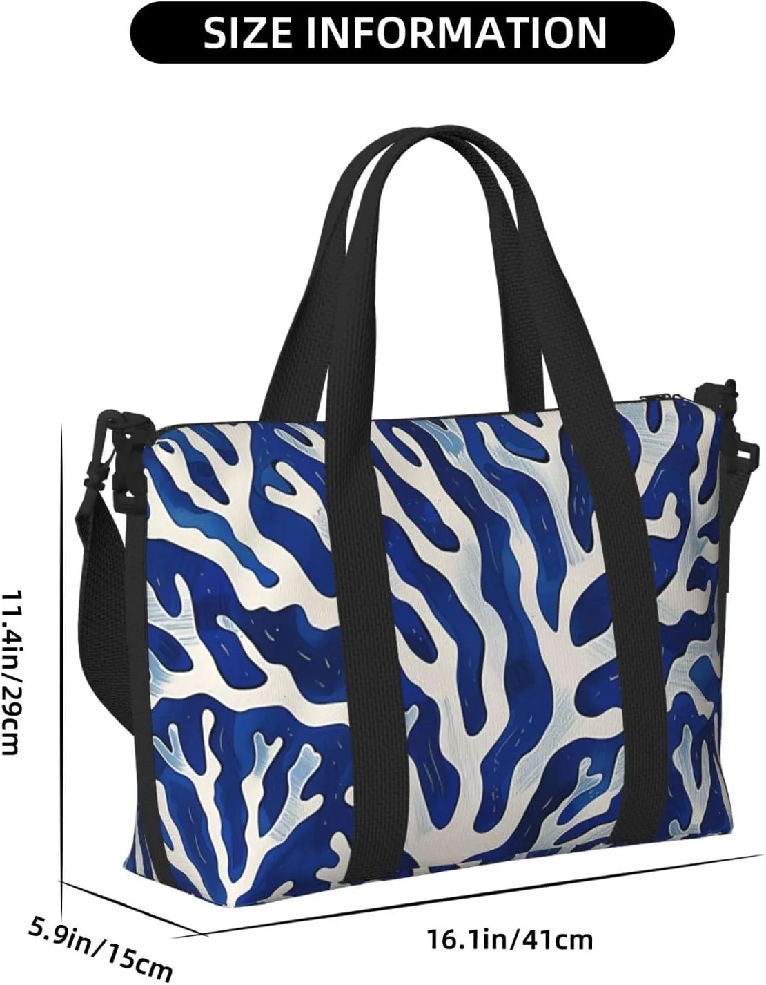 coral blue white art. print Travel Duffel Bag, Sports Tote Gym Bag, Swim Pool Bag Large Shoulder Tote Bag for Beach Weekender