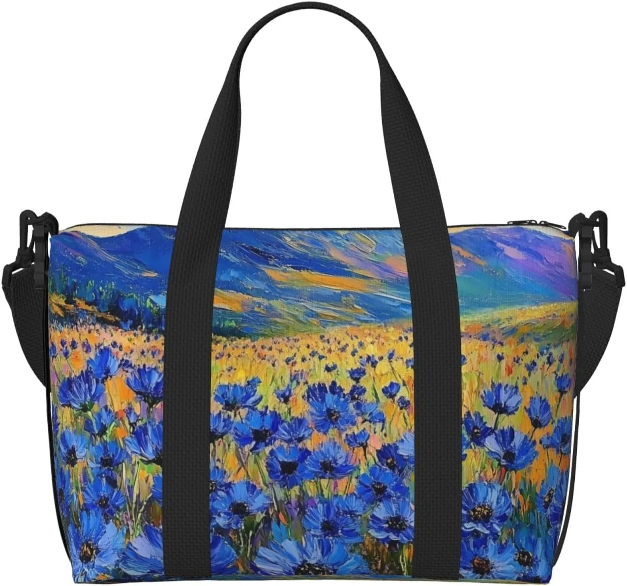 cornflowers bloom print Travel Duffel Bag, Sports Tote Gym Bag, Swim Pool Bag Large Shoulder Tote Bag for Beach Weekender