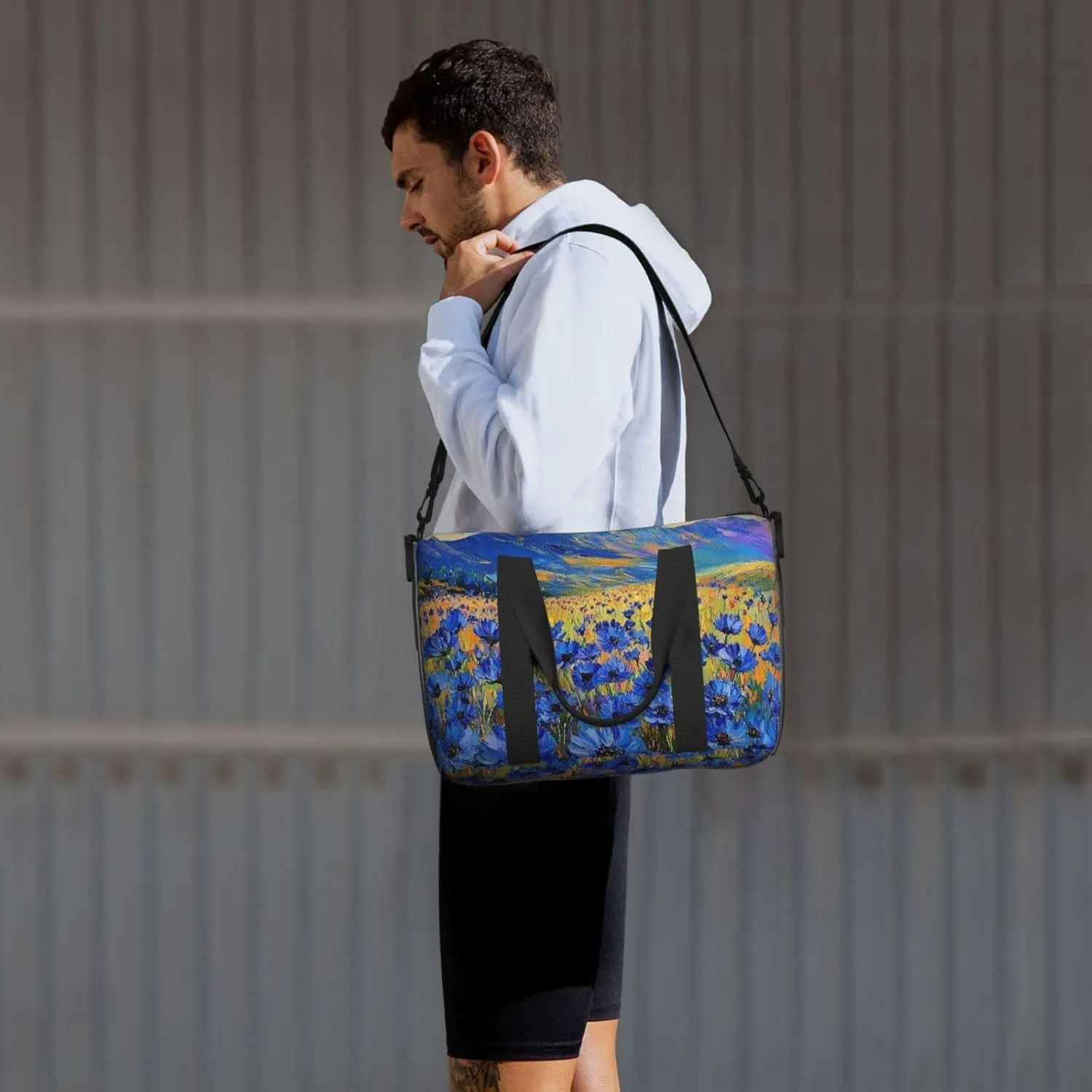 cornflowers bloom print Travel Duffel Bag, Sports Tote Gym Bag, Swim Pool Bag Large Shoulder Tote Bag for Beach Weekender