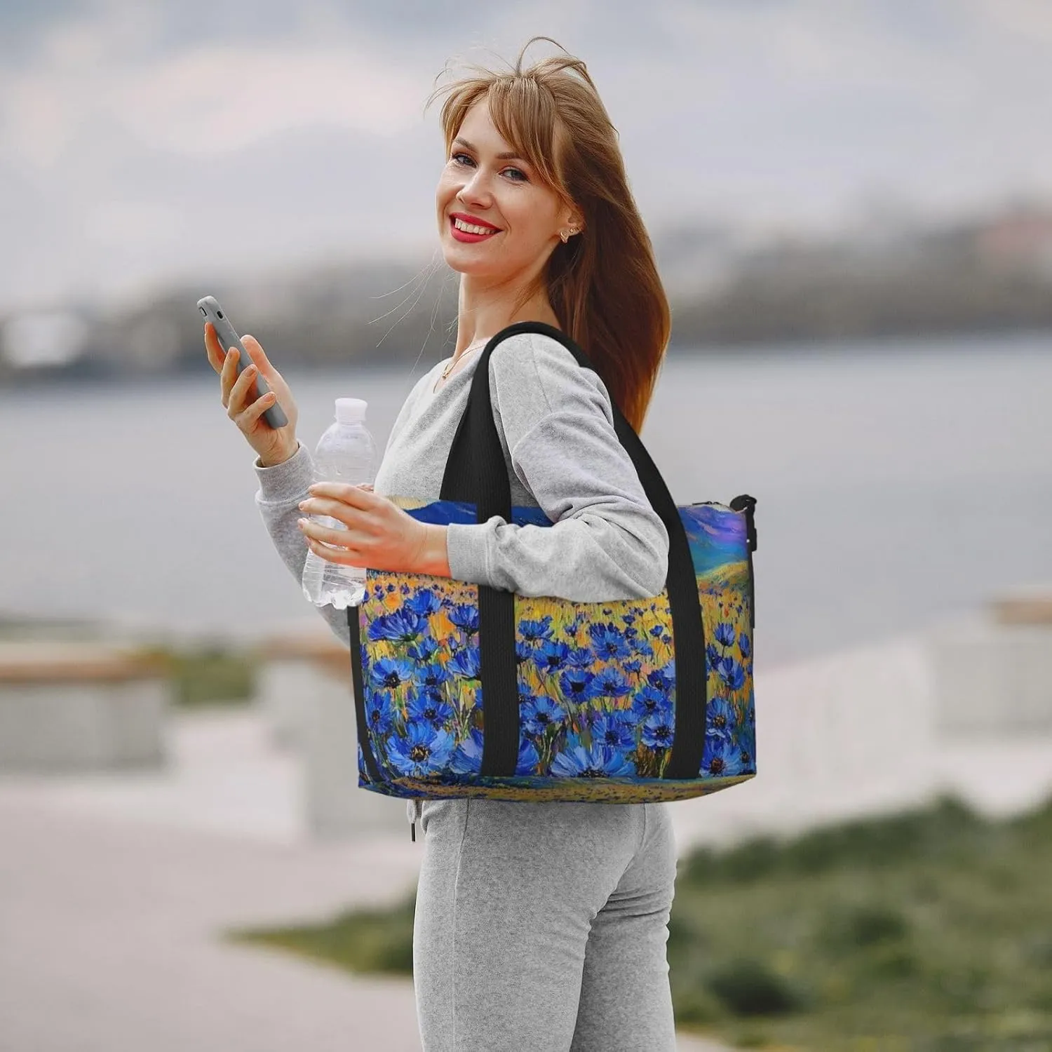 cornflowers bloom print Travel Duffel Bag, Sports Tote Gym Bag, Swim Pool Bag Large Shoulder Tote Bag for Beach Weekender