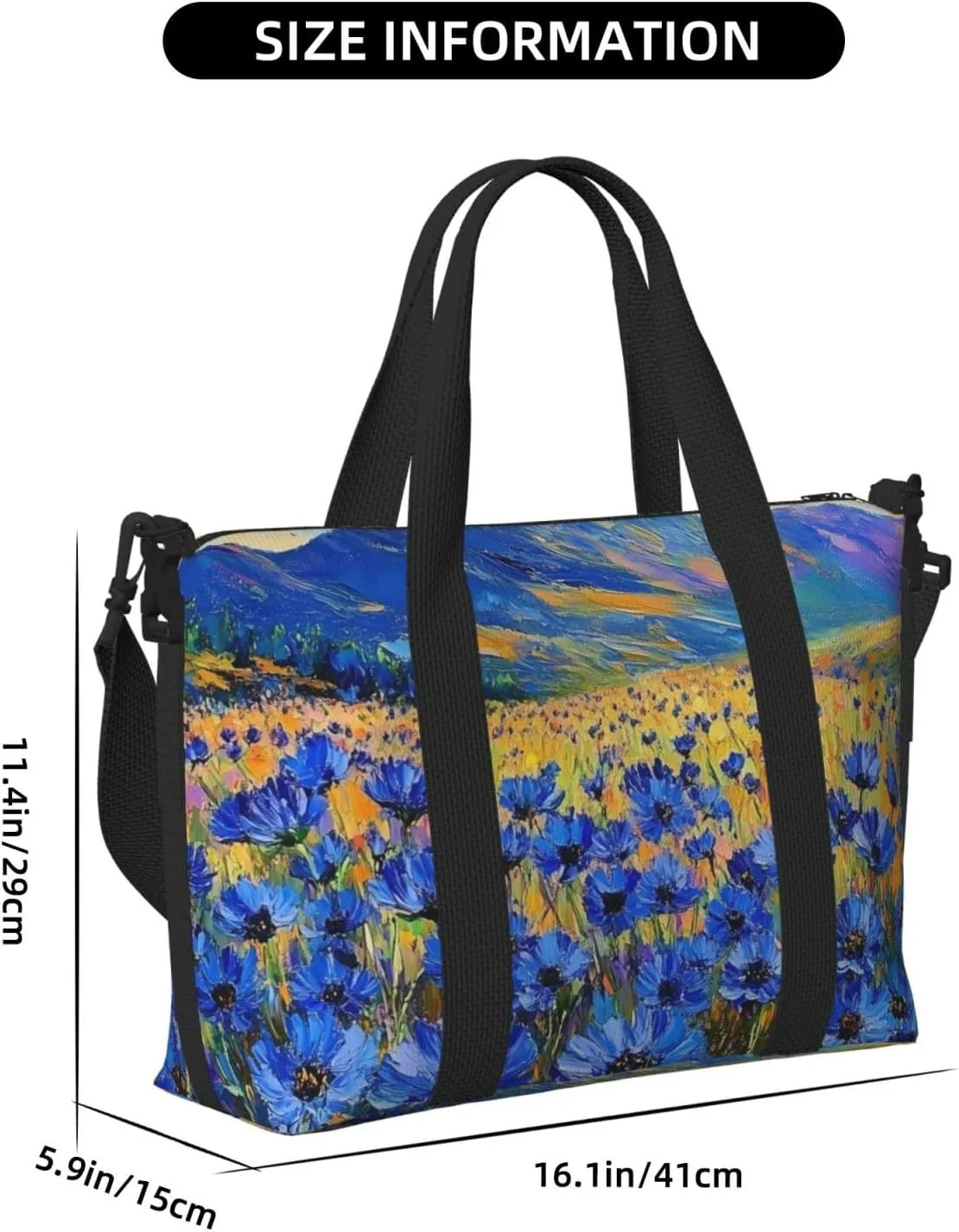 cornflowers bloom print Travel Duffel Bag, Sports Tote Gym Bag, Swim Pool Bag Large Shoulder Tote Bag for Beach Weekender