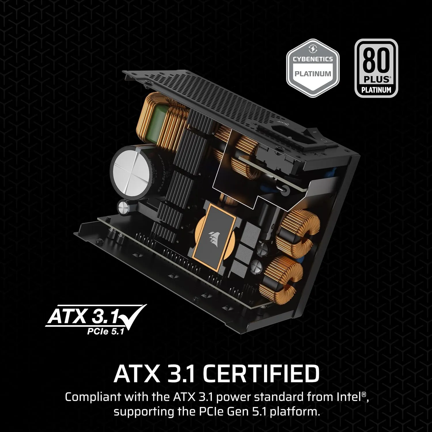 CORSAIR SF1000 (2024) Fully Modular Low Noise 80 Plus Platinum ATX Power Supply – 3.0 Compliant – PCIe 5.0 Ready – SFX-to-ATX Bracket Included – Black