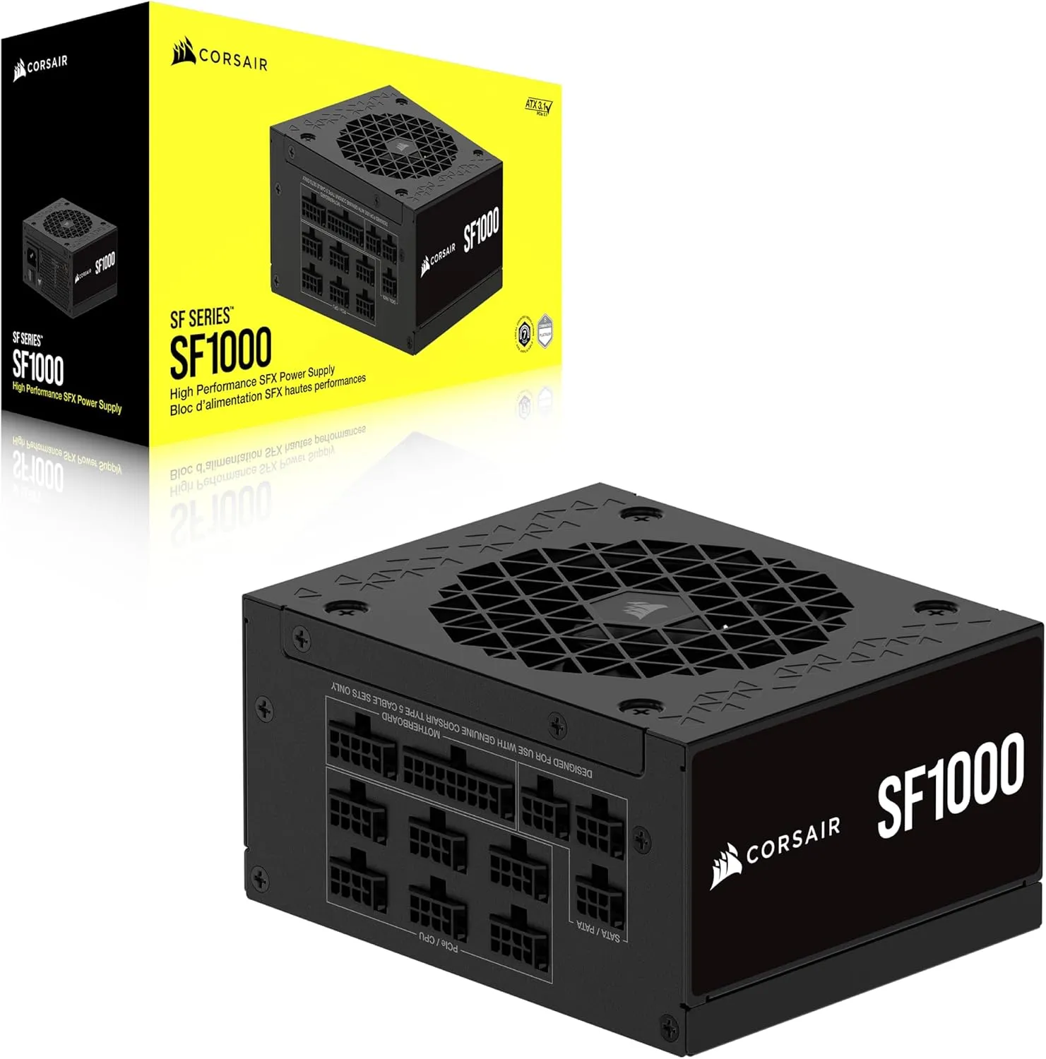 CORSAIR SF1000 (2024) Fully Modular Low Noise 80 Plus Platinum ATX Power Supply – 3.0 Compliant – PCIe 5.0 Ready – SFX-to-ATX Bracket Included – Black