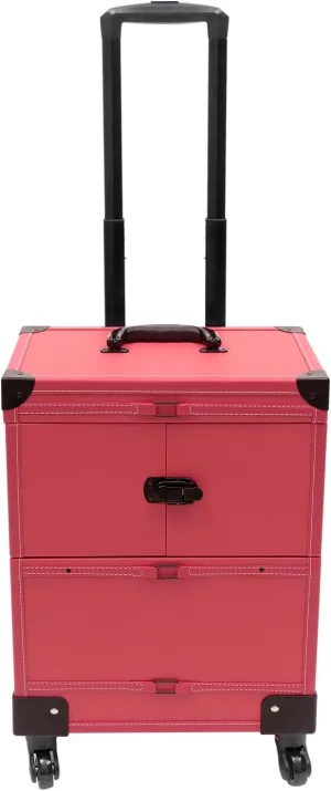 Cosmetic Organizer Box, Rolling Makeup Train Case, Modern Trolley Makeup Organizer, Rectangular Cosmetic Cart, Travel Trolley with Mirror - Rose