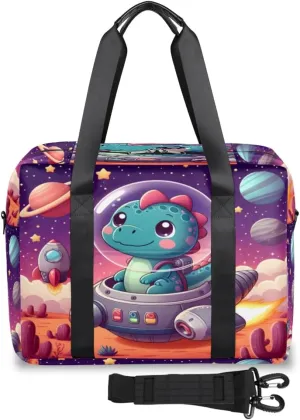 Cosmic Spacecraft Dinosaur Womens Travel Bags, Weekender Carry on for Women, Sports Gym Bag, Workout Duffel bag, Overnight Shoulder Bag