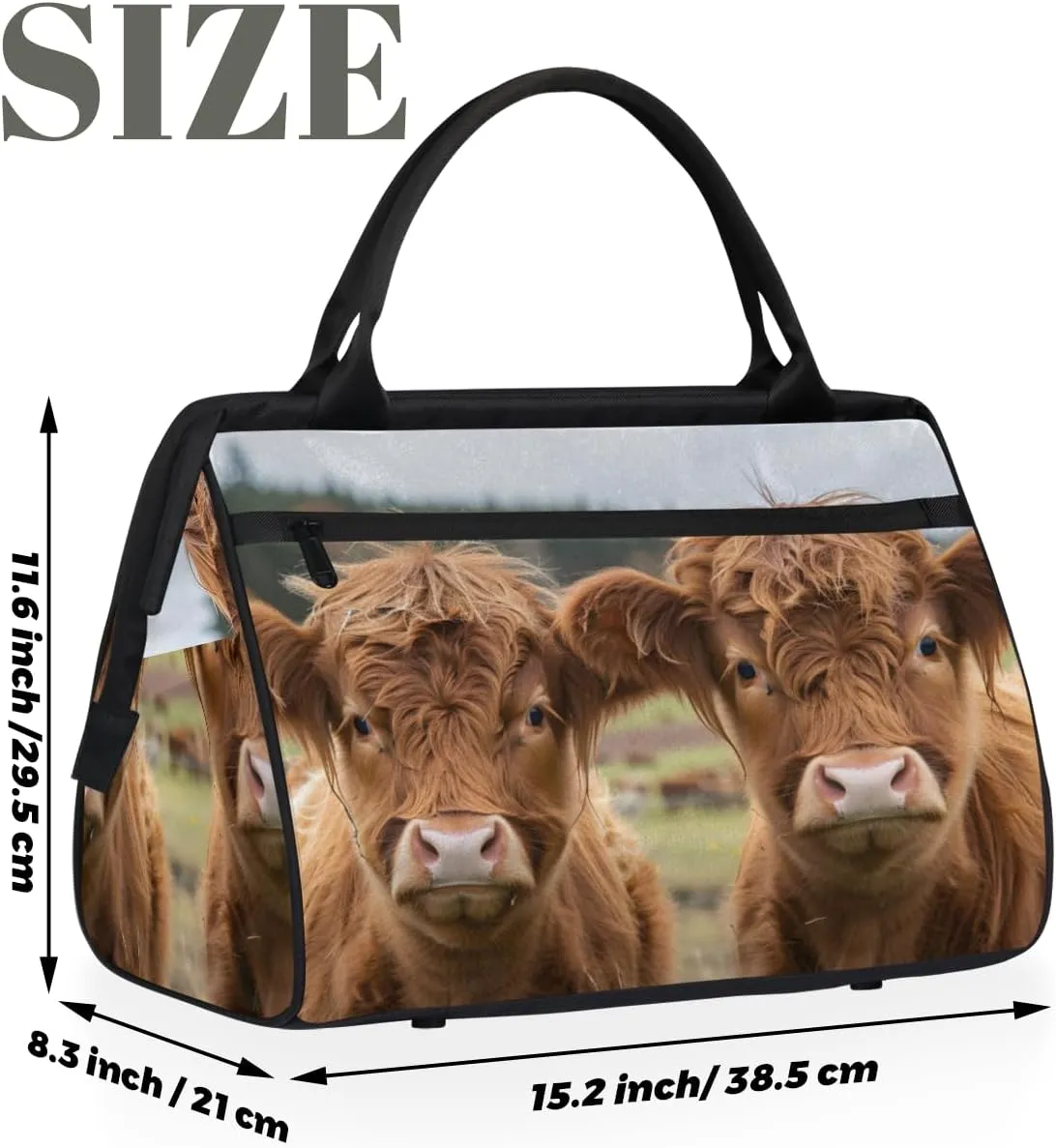 Countryside Animals Alpine Cattle Weekender Overnight Bag for Women Waterproof Carry On Travel Duffle Bags with Pocket Lightweight Sports Gym Tote Bag Large Luggage Workout Personal Item Hospital Bags