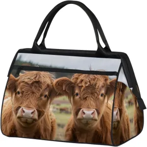 Countryside Animals Alpine Cattle Weekender Overnight Bag for Women Waterproof Carry On Travel Duffle Bags with Pocket Lightweight Sports Gym Tote Bag Large Luggage Workout Personal Item Hospital Bags