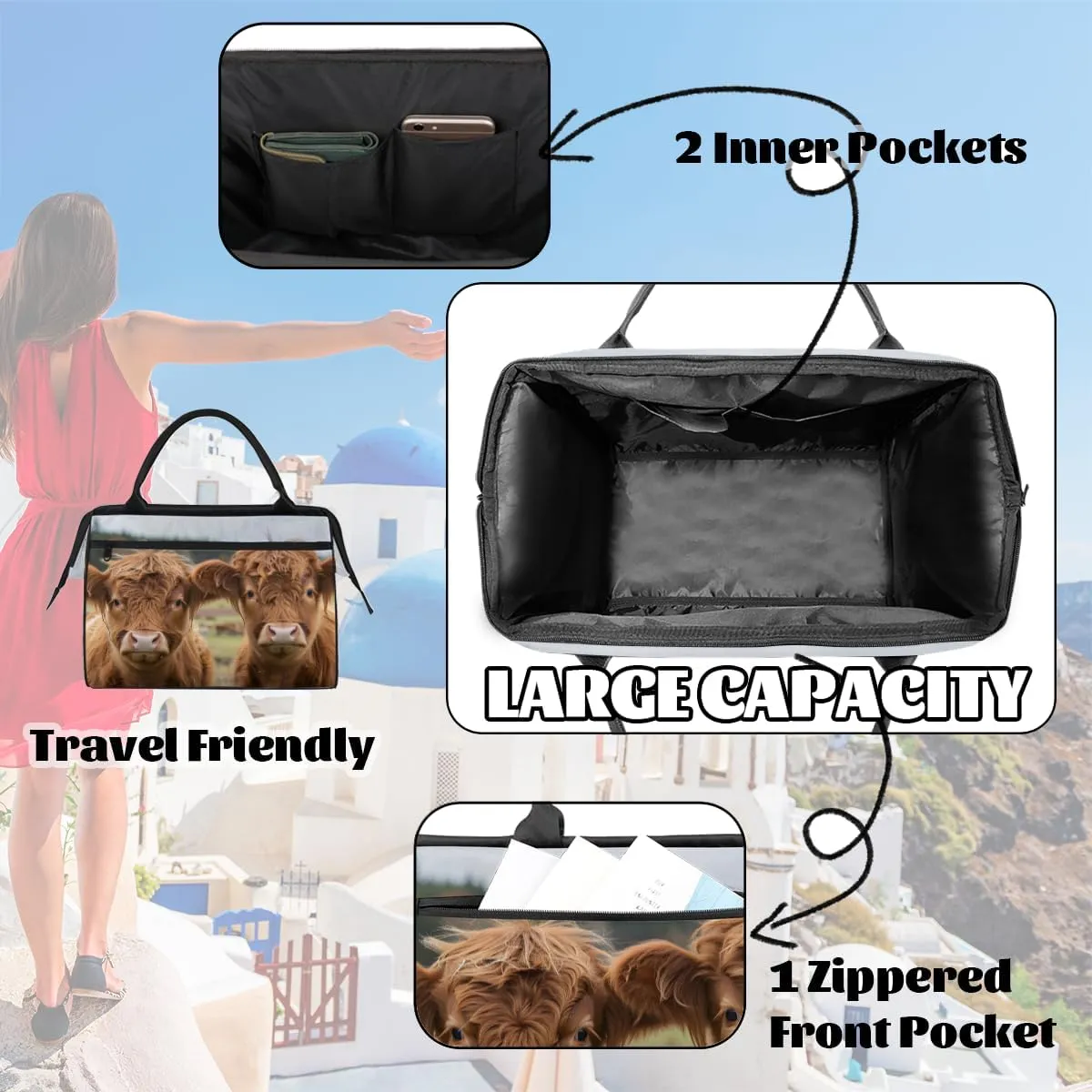 Countryside Animals Alpine Cattle Weekender Overnight Bag for Women Waterproof Carry On Travel Duffle Bags with Pocket Lightweight Sports Gym Tote Bag Large Luggage Workout Personal Item Hospital Bags