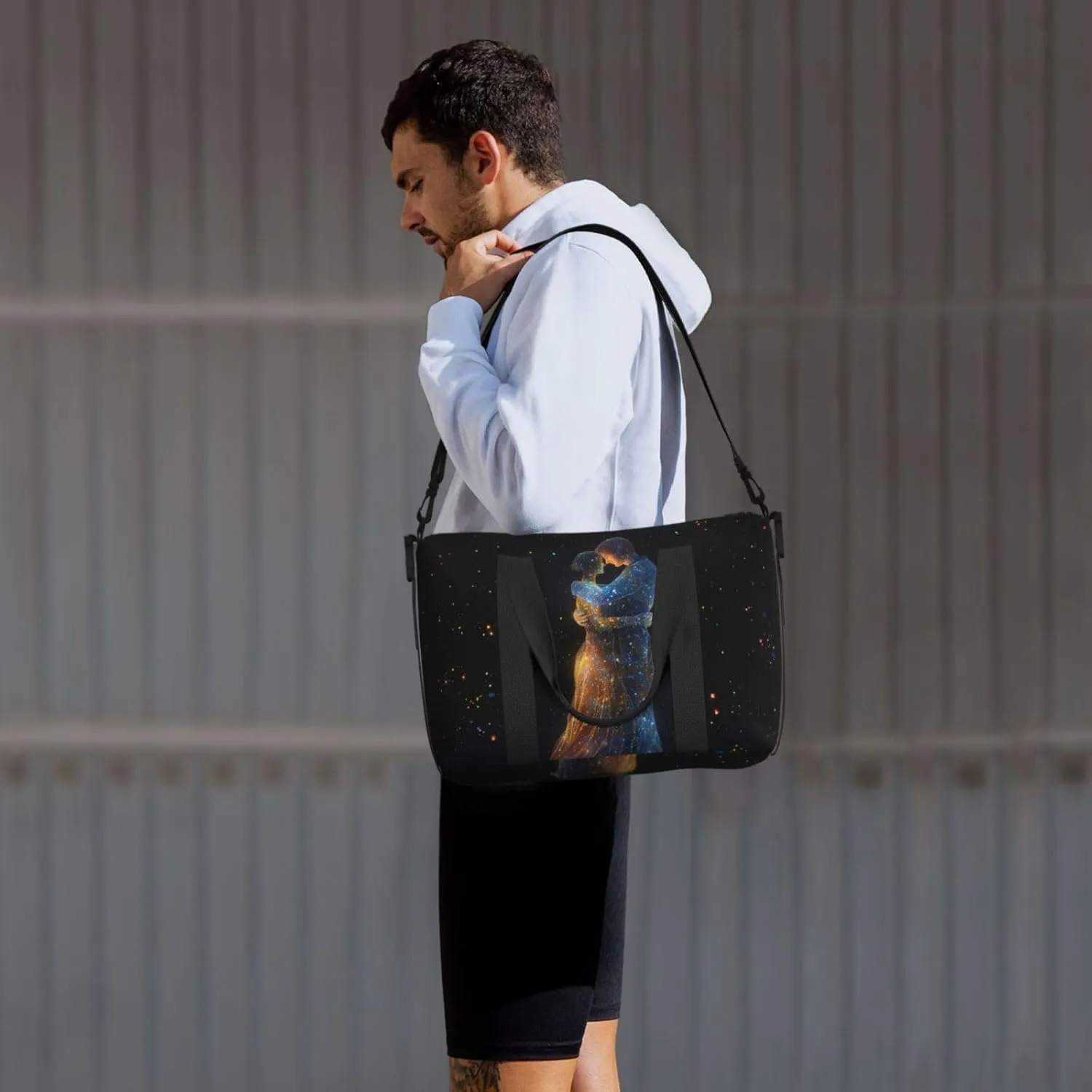 couple hugging each other print Travel Duffel Bag, Sports Tote Gym Bag, Swim Pool Bag Large Shoulder Tote Bag for Beach Weekender, 202-406-121