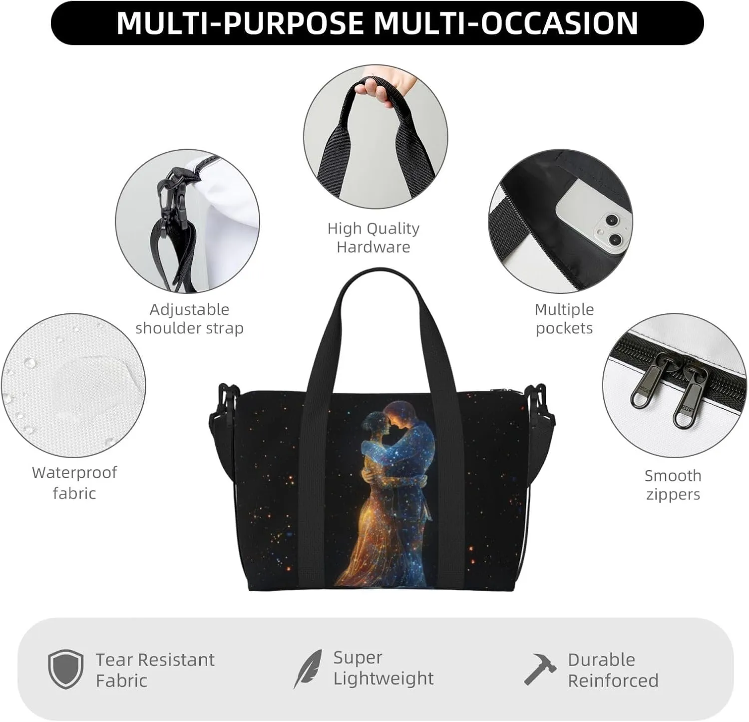 couple hugging each other print Travel Duffel Bag, Sports Tote Gym Bag, Swim Pool Bag Large Shoulder Tote Bag for Beach Weekender, 202-406-121