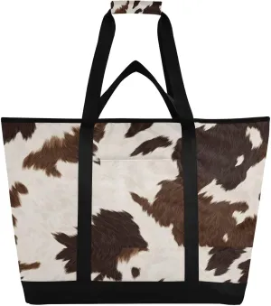 Cow Print Reusable Insulated Lunchbox Cooler Bag, Leakproof Kitchen Grocery Bag Collapsible Portable Cooler Tote Bag for Picnic, Camping, Office, Travel