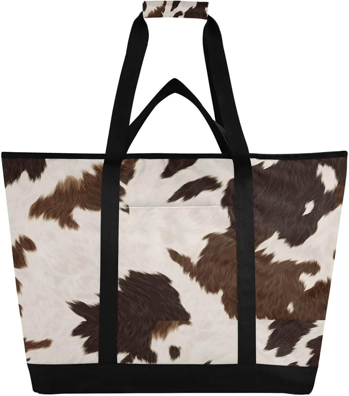 Cow Print Reusable Insulated Lunchbox Cooler Bag, Leakproof Kitchen Grocery Bag Collapsible Portable Cooler Tote Bag for Picnic, Camping, Office, Travel