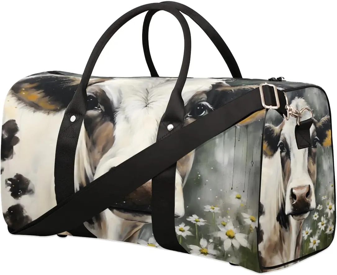 Cow Travel Duffel Bag for Women Men Waterproof Foldable Overnight Weekender Bag Large Capacity Sports Gym Bag