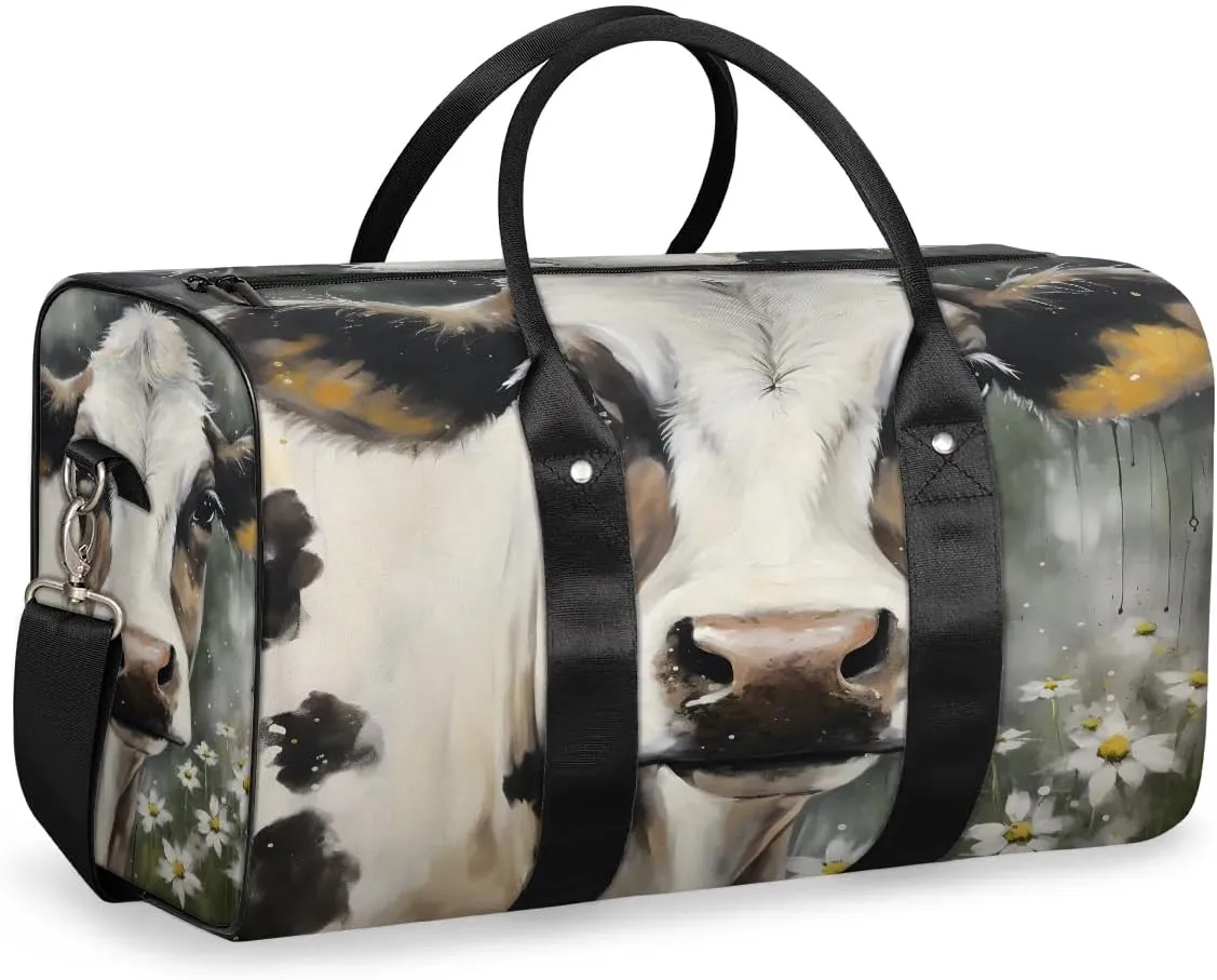 Cow Travel Duffel Bag for Women Men Waterproof Foldable Overnight Weekender Bag Large Capacity Sports Gym Bag