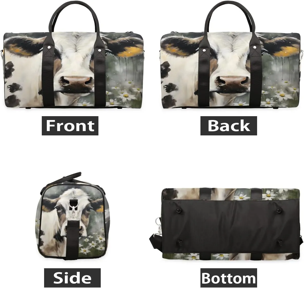 Cow Travel Duffel Bag for Women Men Waterproof Foldable Overnight Weekender Bag Large Capacity Sports Gym Bag