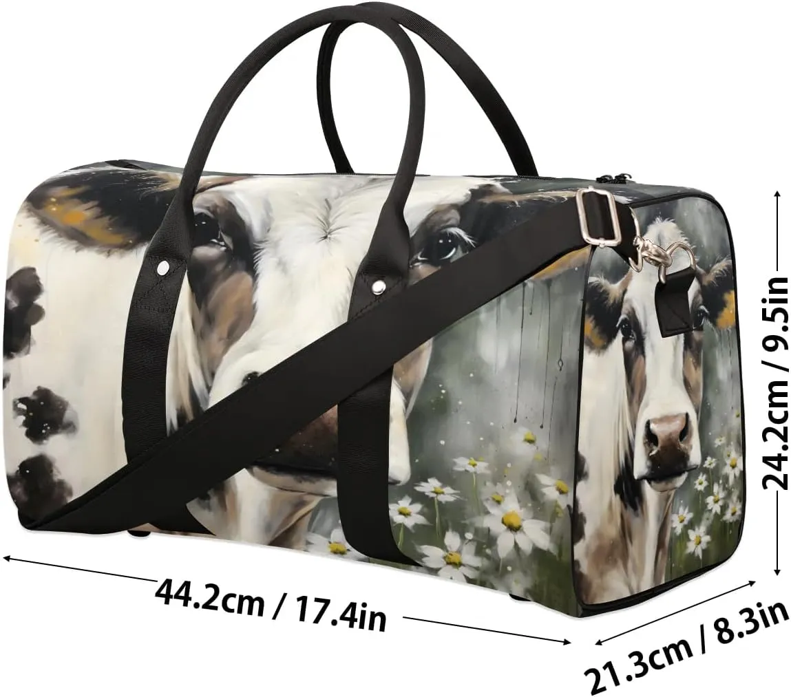 Cow Travel Duffel Bag for Women Men Waterproof Foldable Overnight Weekender Bag Large Capacity Sports Gym Bag