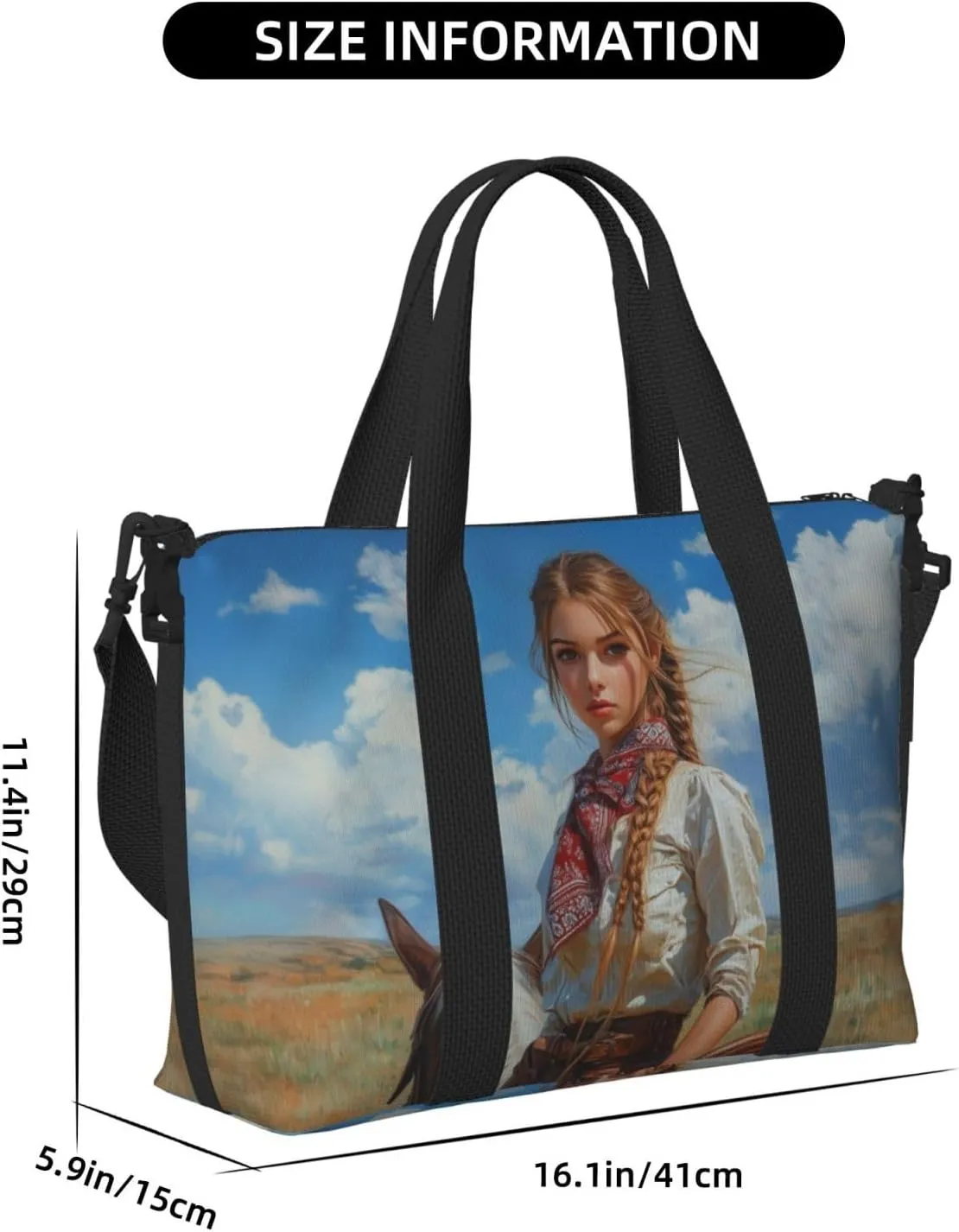 cowgirl print Travel Duffel Bag, Sports Tote Gym Bag, Swim Pool Bag Large Shoulder Tote Bag for Beach Weekender
