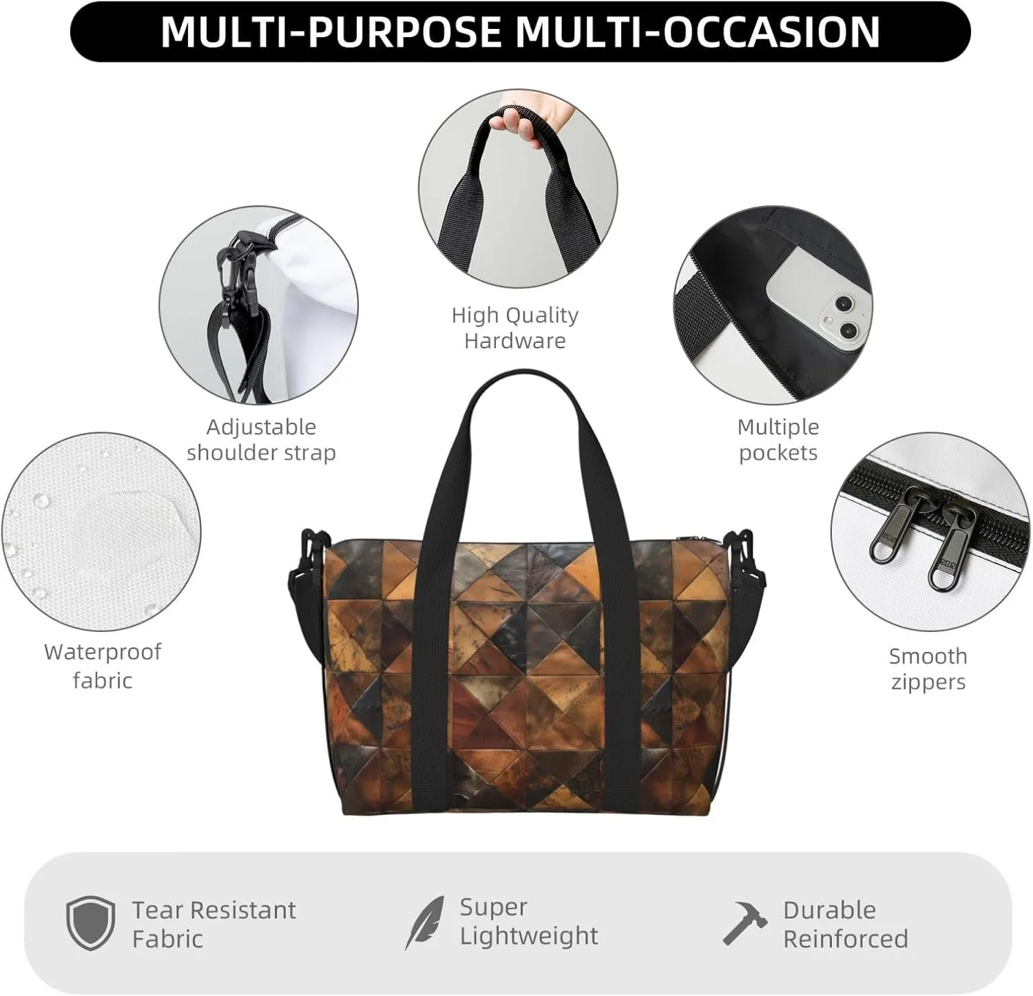 cowhide print Travel Duffel Bag, Sports Tote Gym Bag, Swim Pool Bag Large Shoulder Tote Bag for Beach Weekender