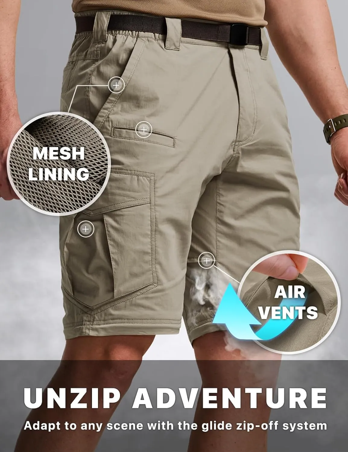 CQR Men's Convertible Cargo Tactical Pants, Water Resistant Outdoor Hiking Pants, Zip Off Lightweight Stretch Work Pants