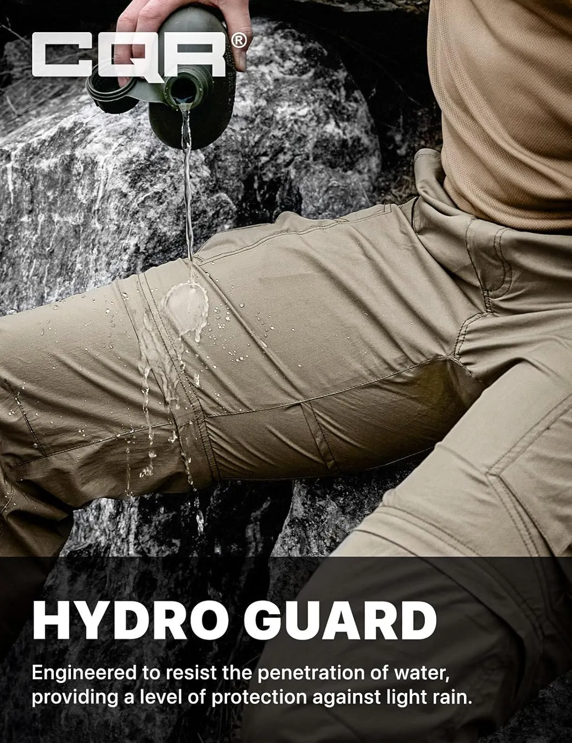 CQR Men's Convertible Cargo Tactical Pants, Water Resistant Outdoor Hiking Pants, Zip Off Lightweight Stretch Work Pants
