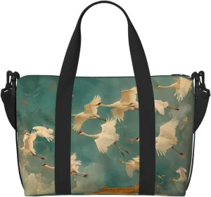 cranes flying print Travel Duffel Bag, Sports Tote Gym Bag, Swim Pool Bag Large Shoulder Tote Bag for Beach Weekender