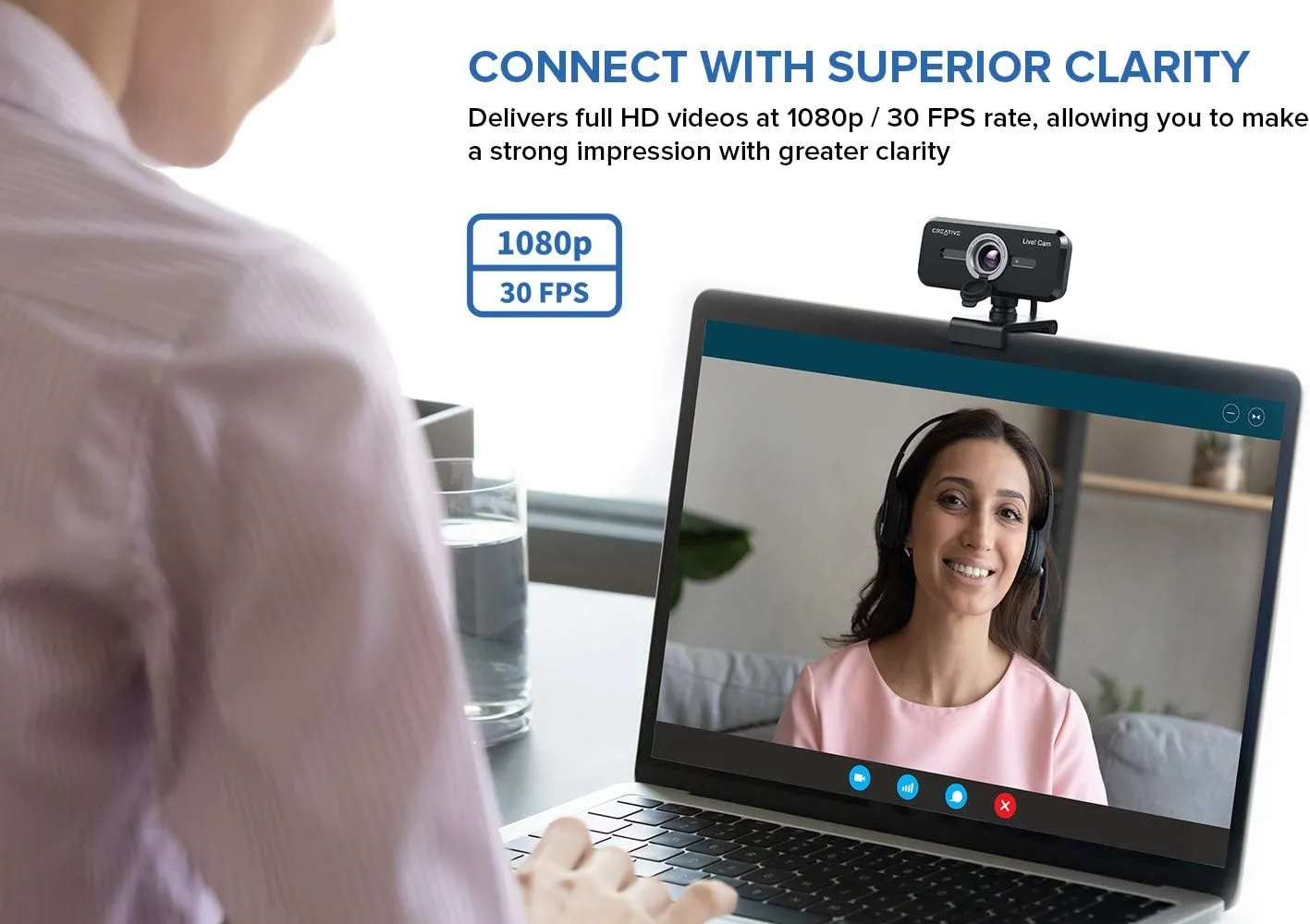 Creative Live! Cam Sync 1080p V2 Full HD Wide-Angle USB Webcam with Auto Mute and Noise Cancellation for Video Calls, Improved Dual Built-in Mic, Privacy Lens Cap, Universal Tripod Mount…