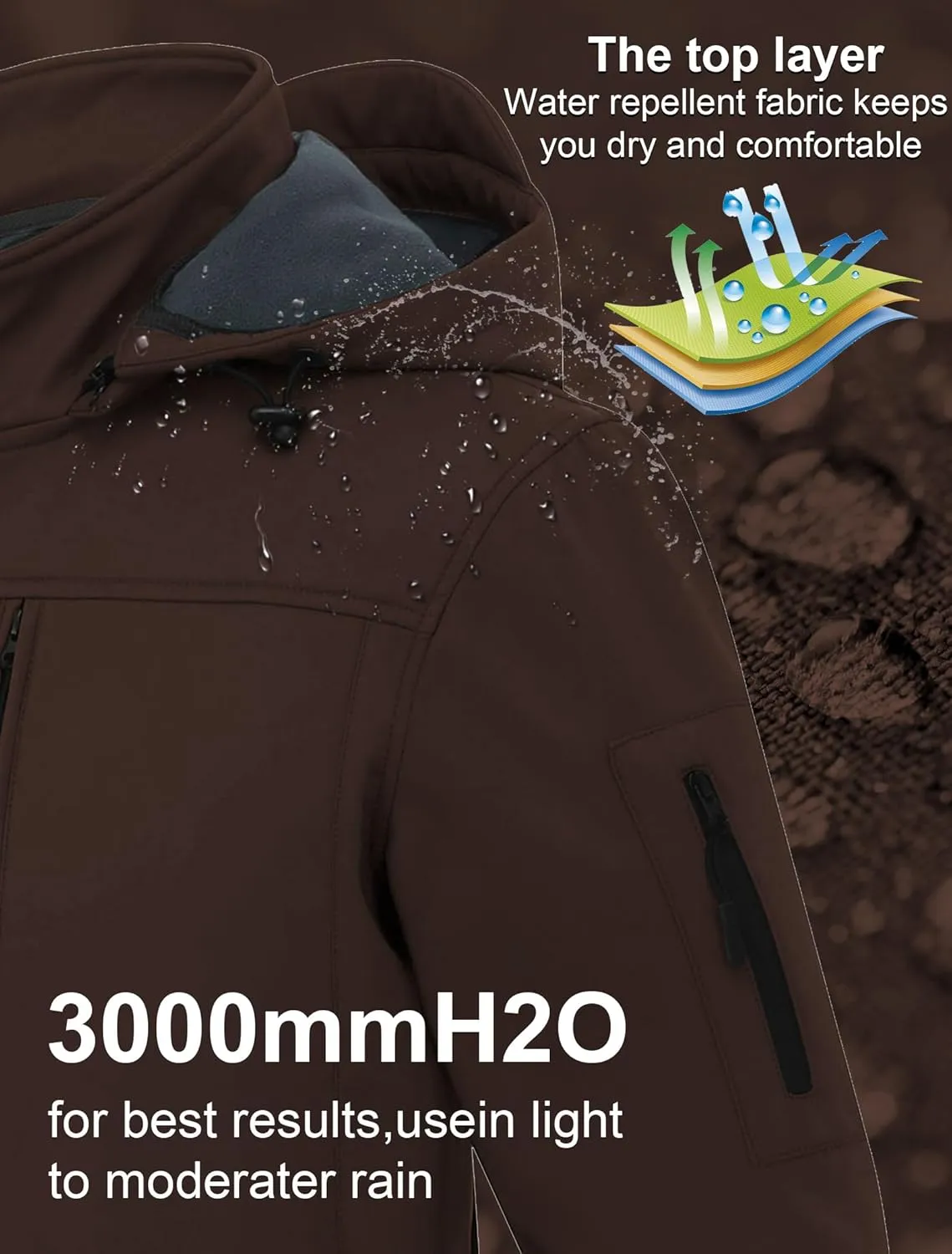 CREATMO US Men's Softshell Military Jacket With Removable Hood, Fleece Lined and Water Repellent Outdoor Reflective Coat