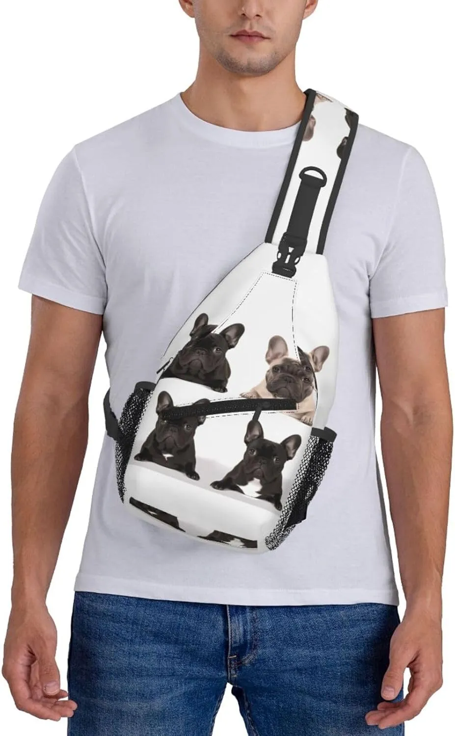 Cross Chest Bag Diagonally Sling Backpack Crossbody Shoulder Bag french bulldog Sling Bag Travel Hiking Daypack