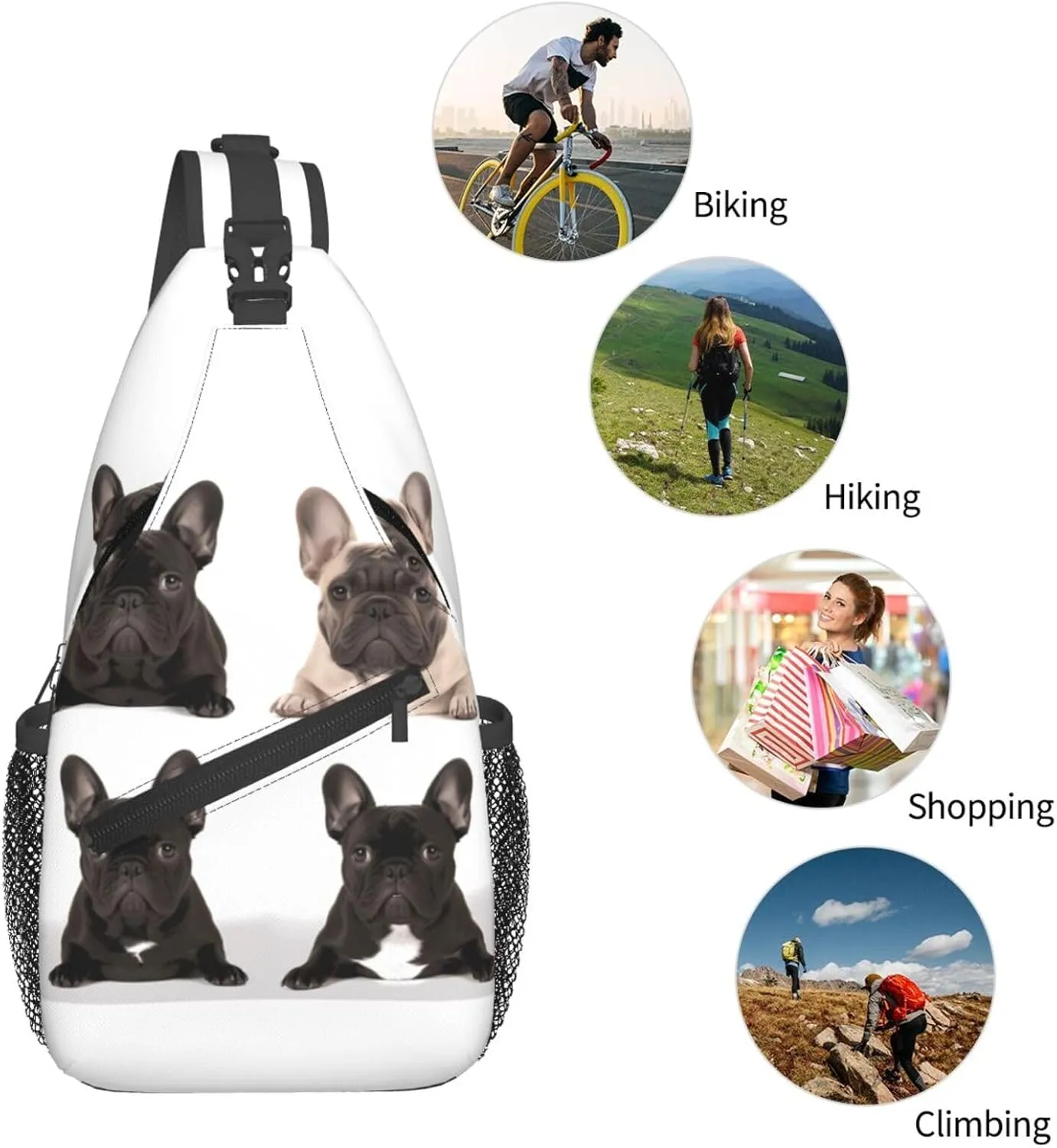 Cross Chest Bag Diagonally Sling Backpack Crossbody Shoulder Bag french bulldog Sling Bag Travel Hiking Daypack