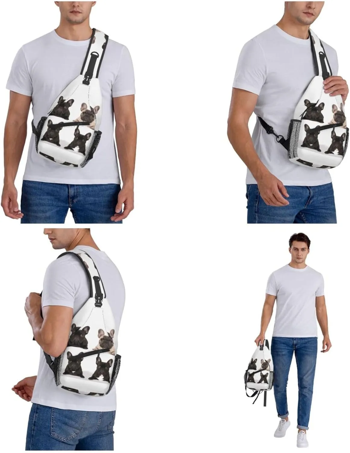 Cross Chest Bag Diagonally Sling Backpack Crossbody Shoulder Bag french bulldog Sling Bag Travel Hiking Daypack