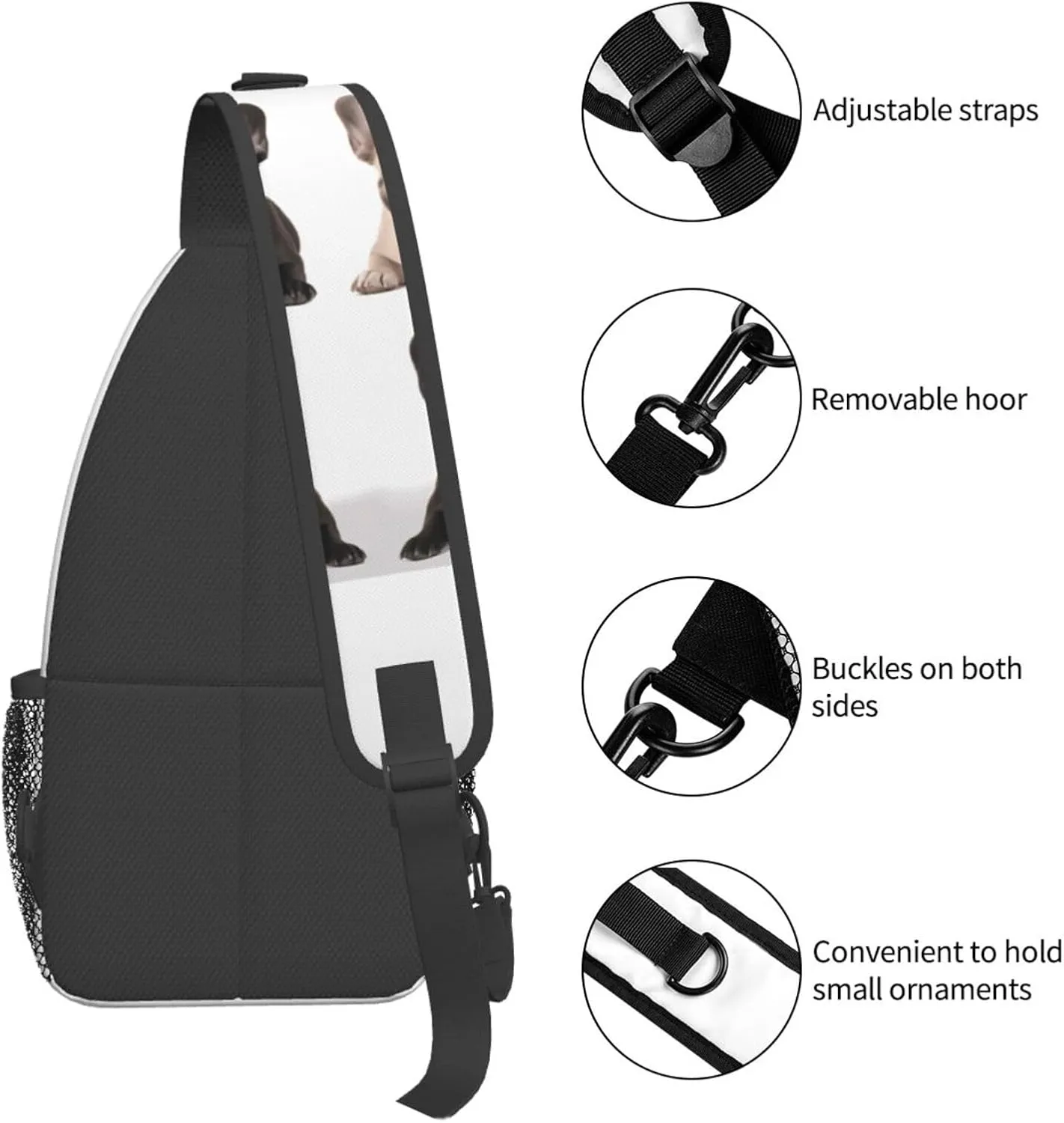 Cross Chest Bag Diagonally Sling Backpack Crossbody Shoulder Bag french bulldog Sling Bag Travel Hiking Daypack