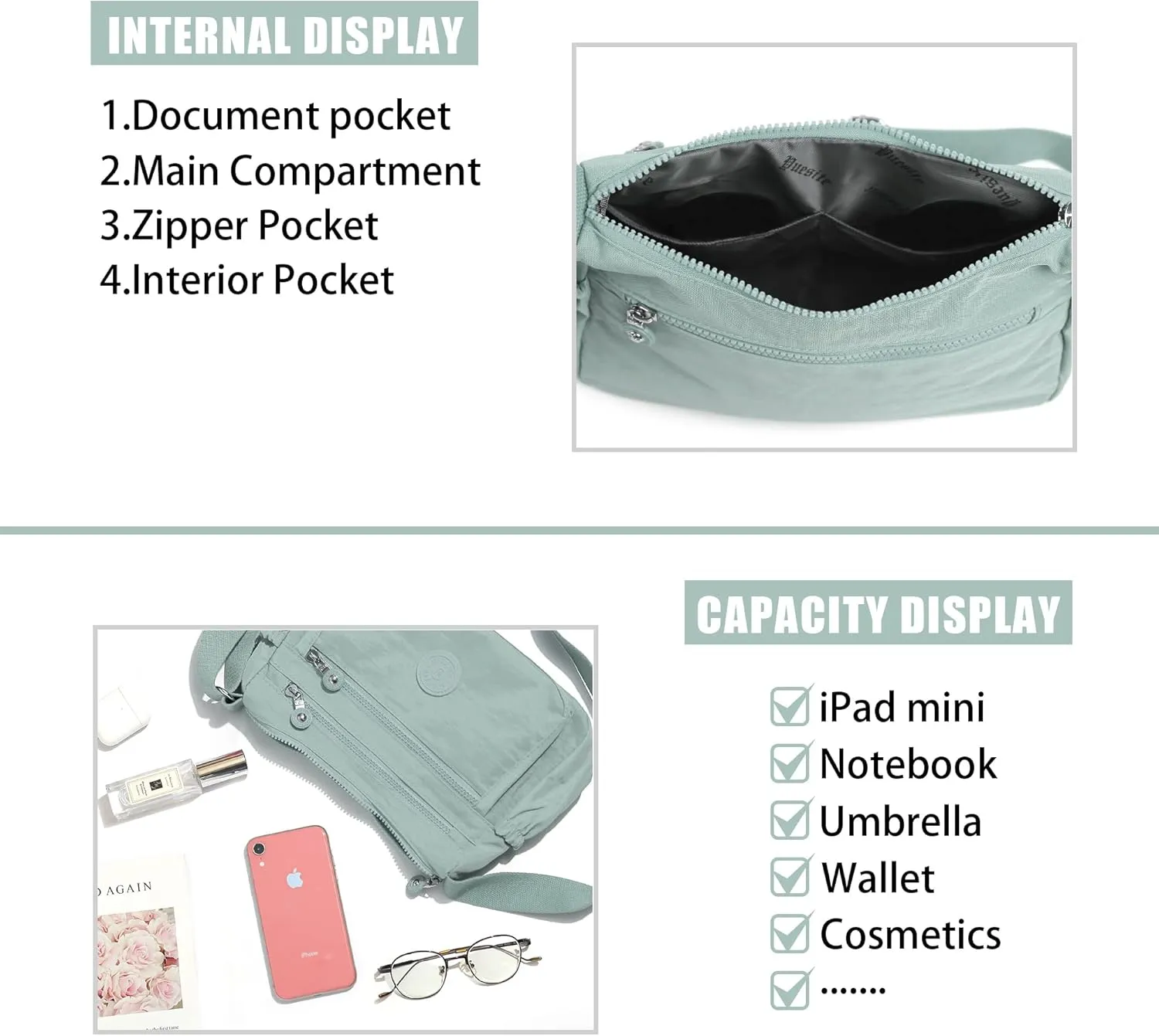 Crossbody Bags for Women Waterproof Tote Bag Casual Nylon Purse Handbag RFID Lightweight Messenger Bag