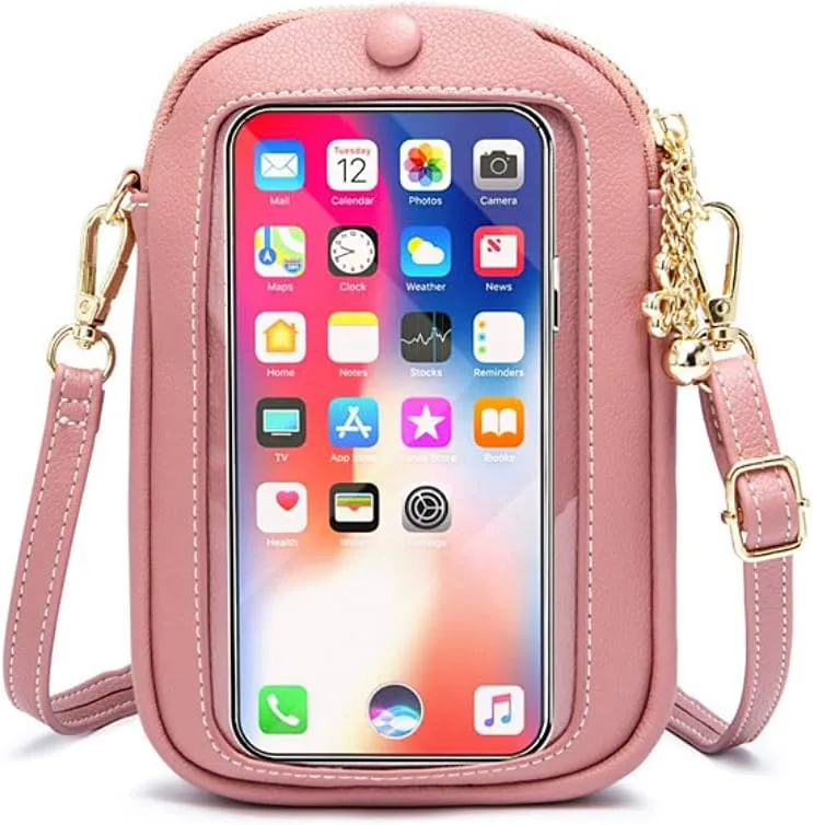 Crossbody Purse for Samsung Galaxy A2 Core Touchscreen Leather Wallet Case Mini Cell Phone Pouch with Credit Card Slots Zipper Shoulder Handbags Clutch Gift for Women Girls,Pink