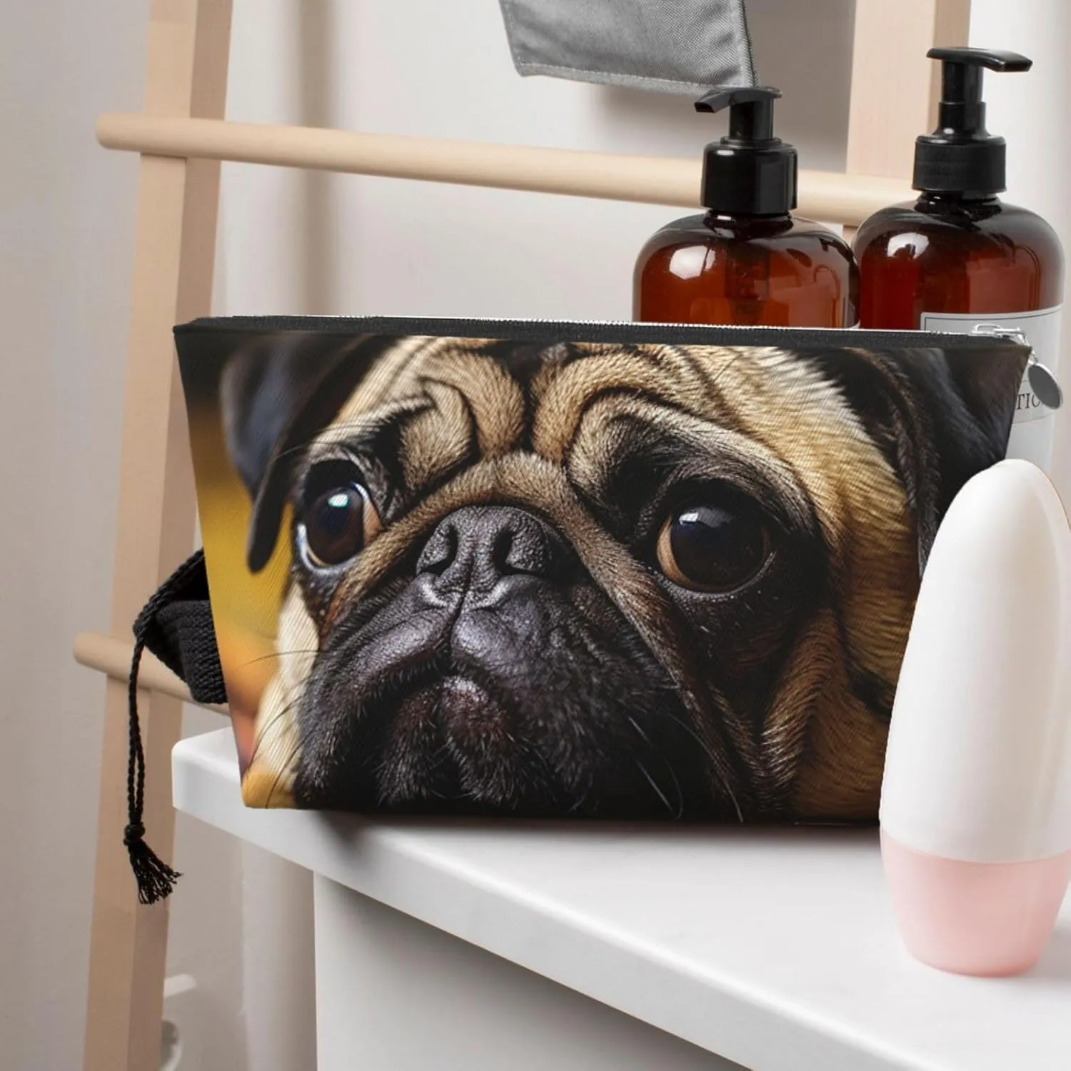 Cry Pug Cosmetic Bag Pu Leather Waterproof Makeup Bag Portable Travel Toiletry Bag Organizer Silver Zipper Pouch For Women Ladies Gift
