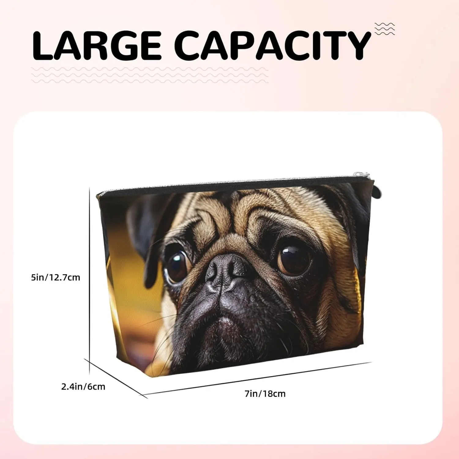 Cry Pug Cosmetic Bag Pu Leather Waterproof Makeup Bag Portable Travel Toiletry Bag Organizer Silver Zipper Pouch For Women Ladies Gift