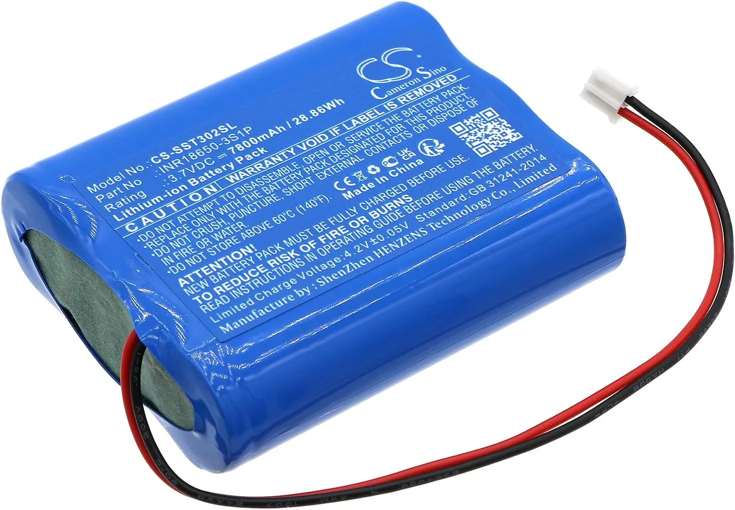 CS Battery for Simplehuman BT1080, ST3024, ST3026, ST3027, ST3028 PN:Simplehuman INR18650-3S1P 7800mAh / 28.86Wh