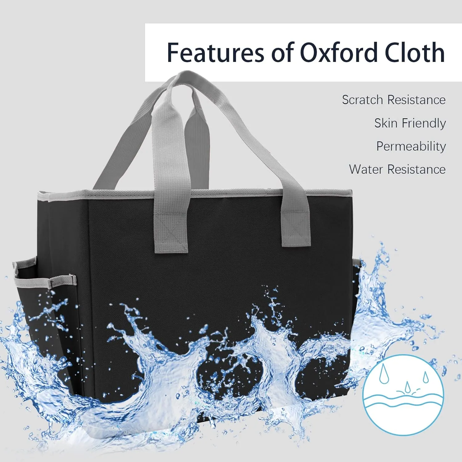 Cupohus Extra Large Art Organizer Craft Storage Tote Bag with Pockets and Hadles, Oxford Fabric Carrying Caddy for Teacher, Officer, Artist, Students, Traveler, and more – Black with Grey Edge