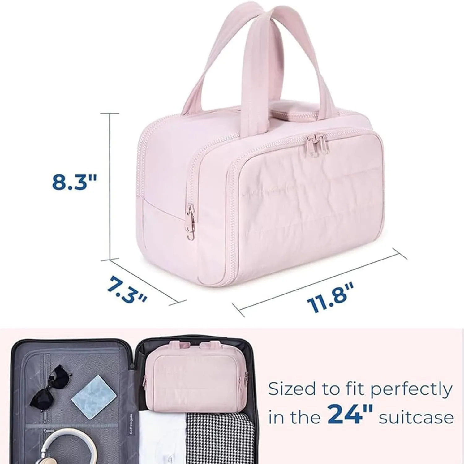 Cureaway Cosmetic Bag, Cureaway Travel Cosmetic Bag, Large Capacity Wide-Open Cosmetic Bags, Waterproof Portable Pouch Open Flat Toiletry Bags, Dry-And-Wet Separation (Black)